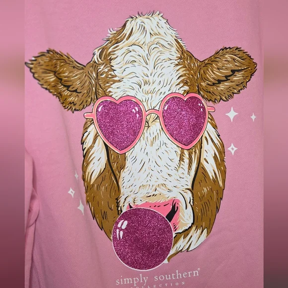 Simply Southern Bubble Gum Cow Sweatshirt, NWT - Picture 6 of 6